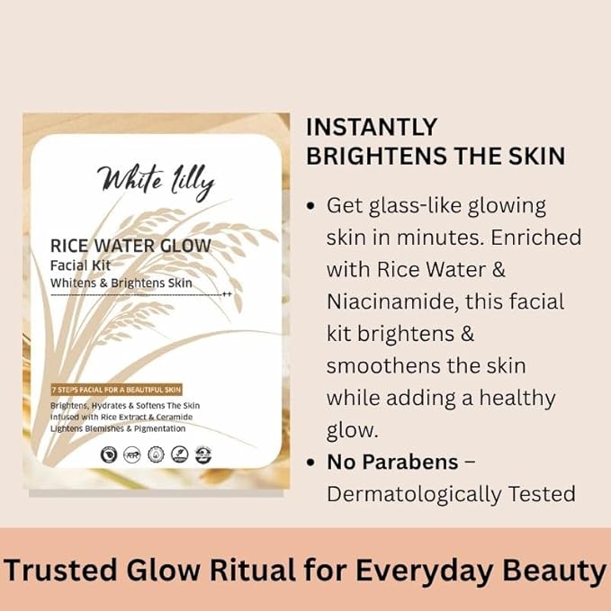 White Lilly Rice Water Glow Facial Kit – 7 Step Brightening & Even-Tone Treatment - Image 3