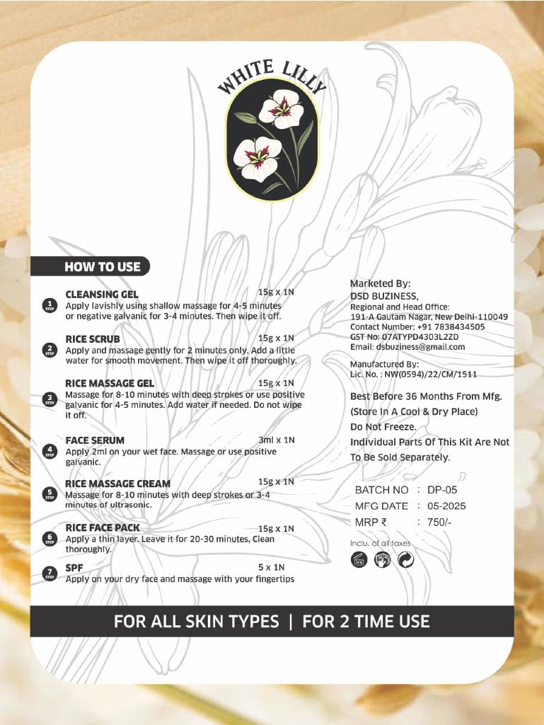 White Lilly Rice Water Glow Facial Kit – 7 Step Brightening & Even-Tone Treatment - Image 2