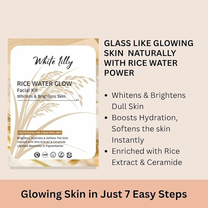 White Lilly Rice Water Glow Facial Kit – 7 Step Brightening & Even-Tone Treatment - Image 5